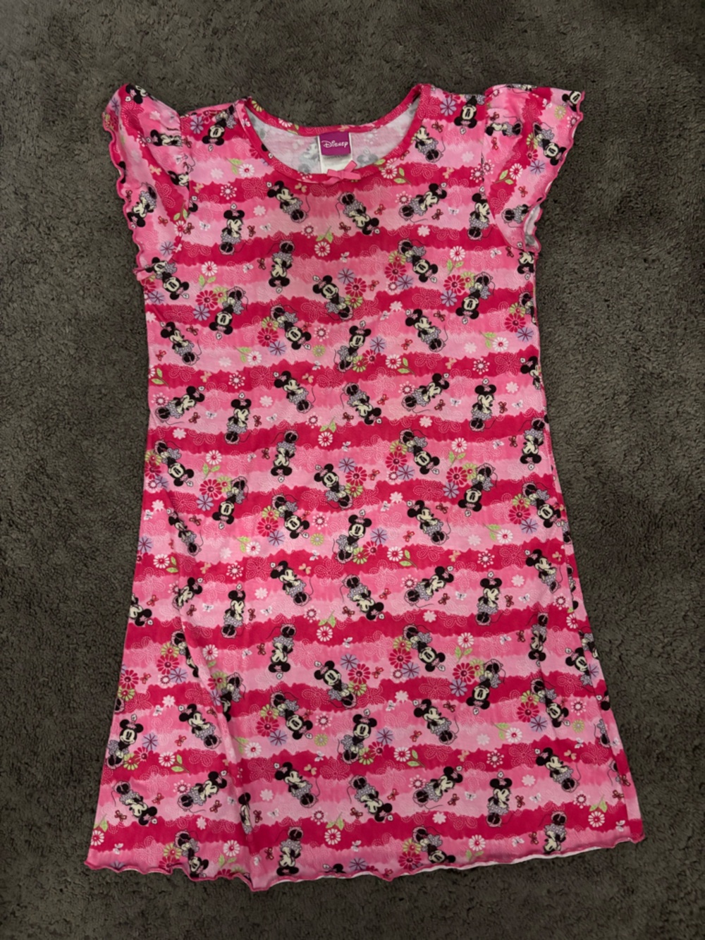 Disney Minnie Mouse Girls Pink Nightgown Size L 10/12 Short Sleeve Cartoon